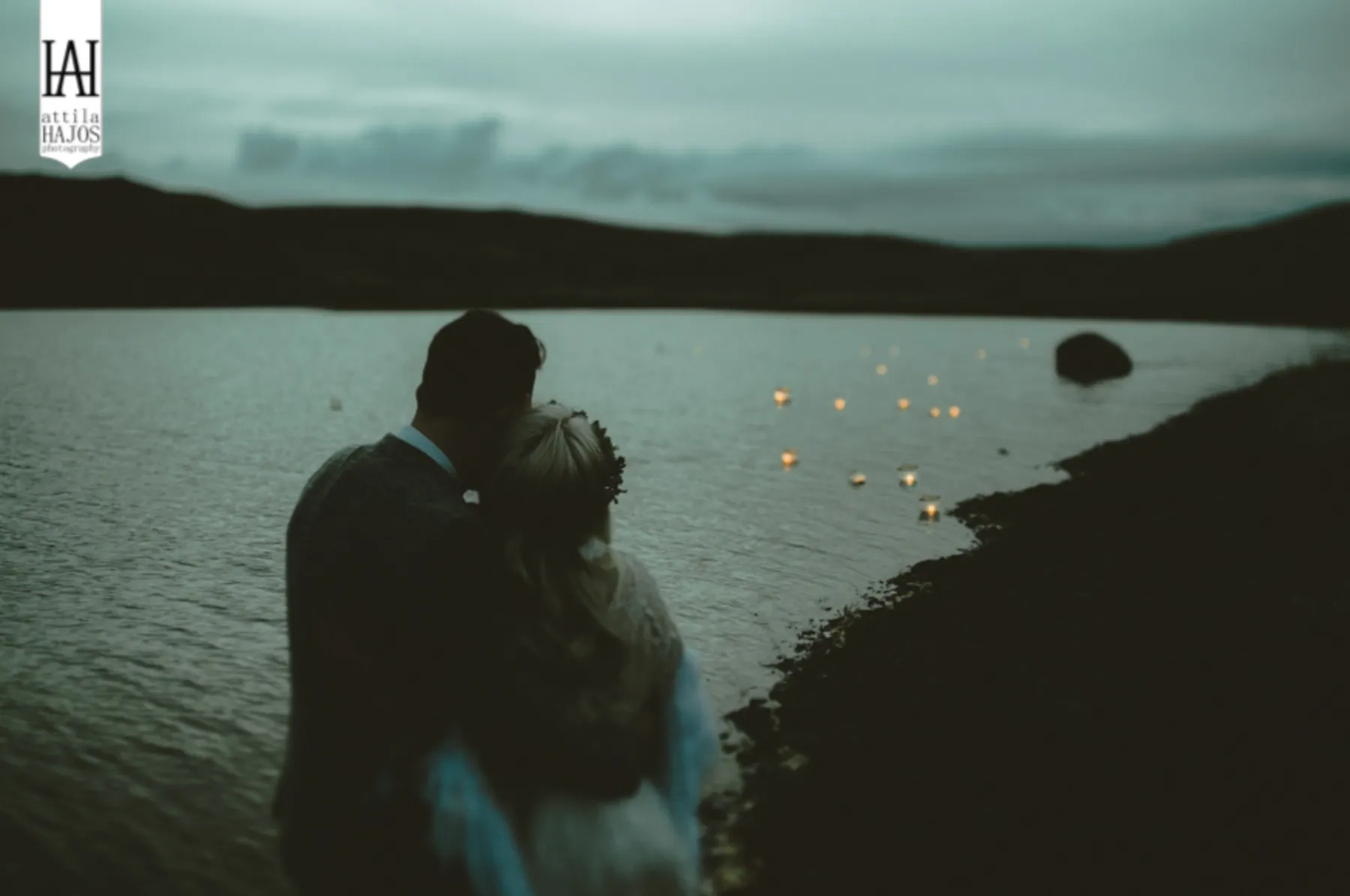 Floating lanterns at dusk