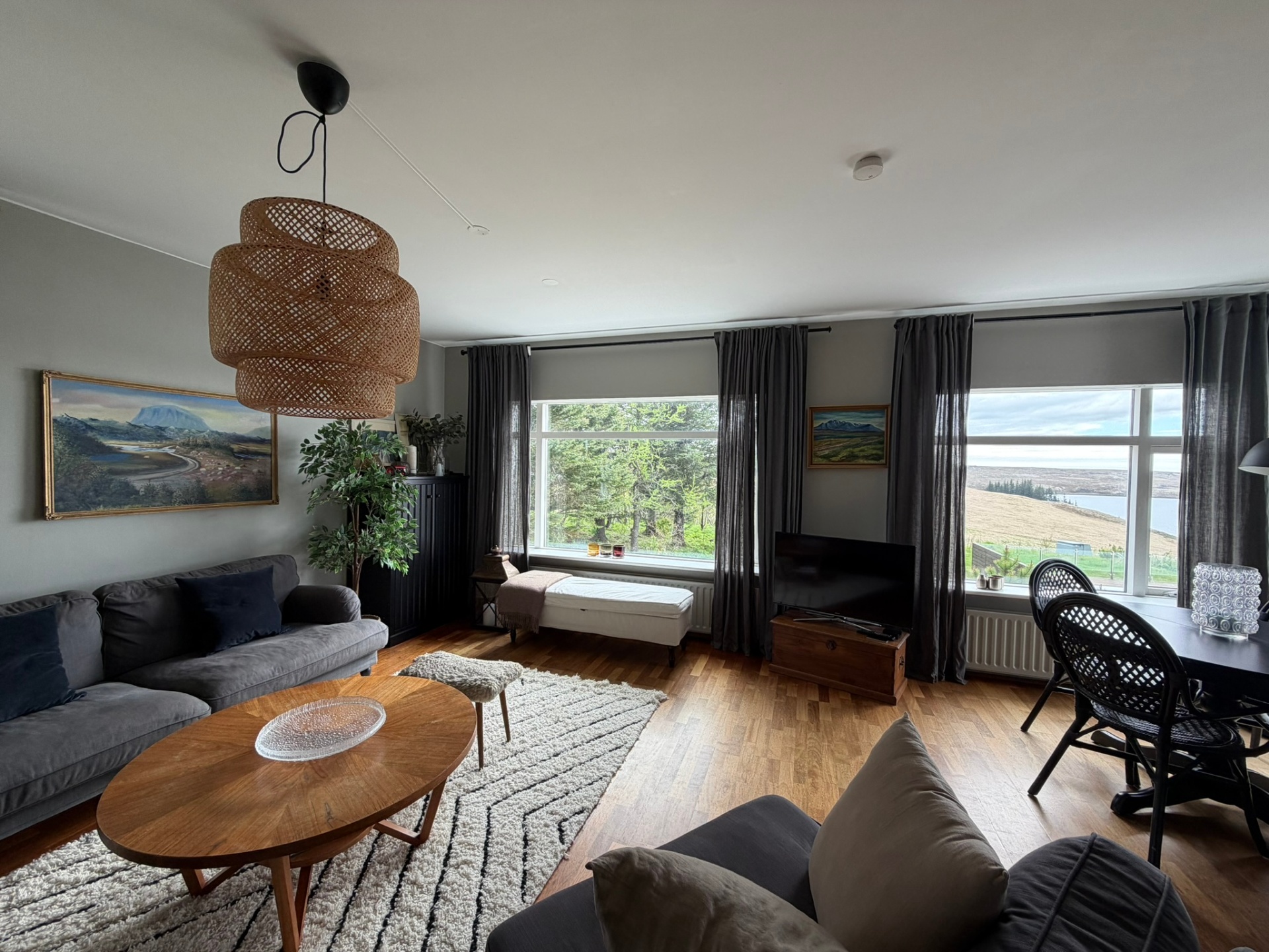 Living room with lake views