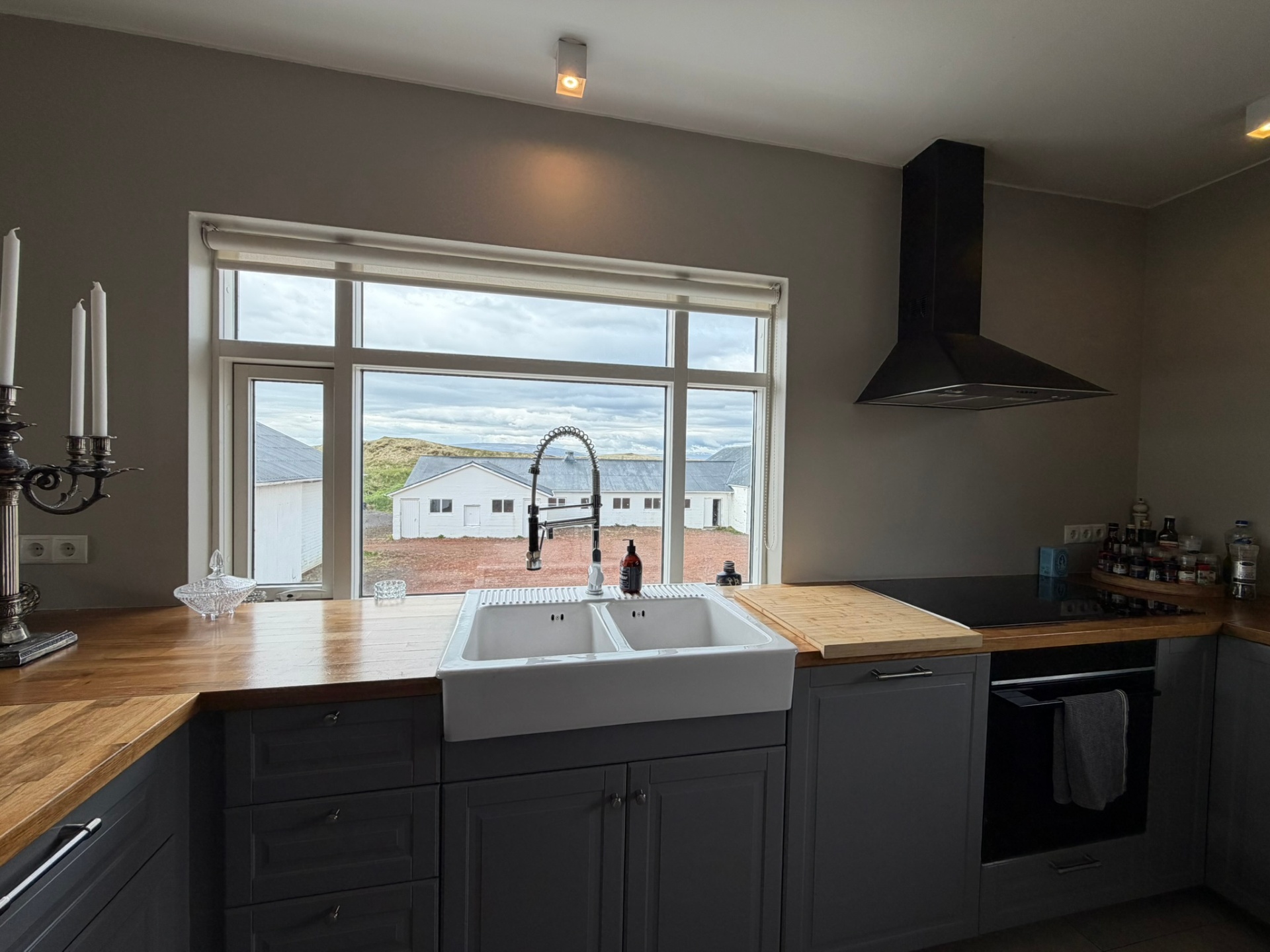 Farmhouse sink by the window