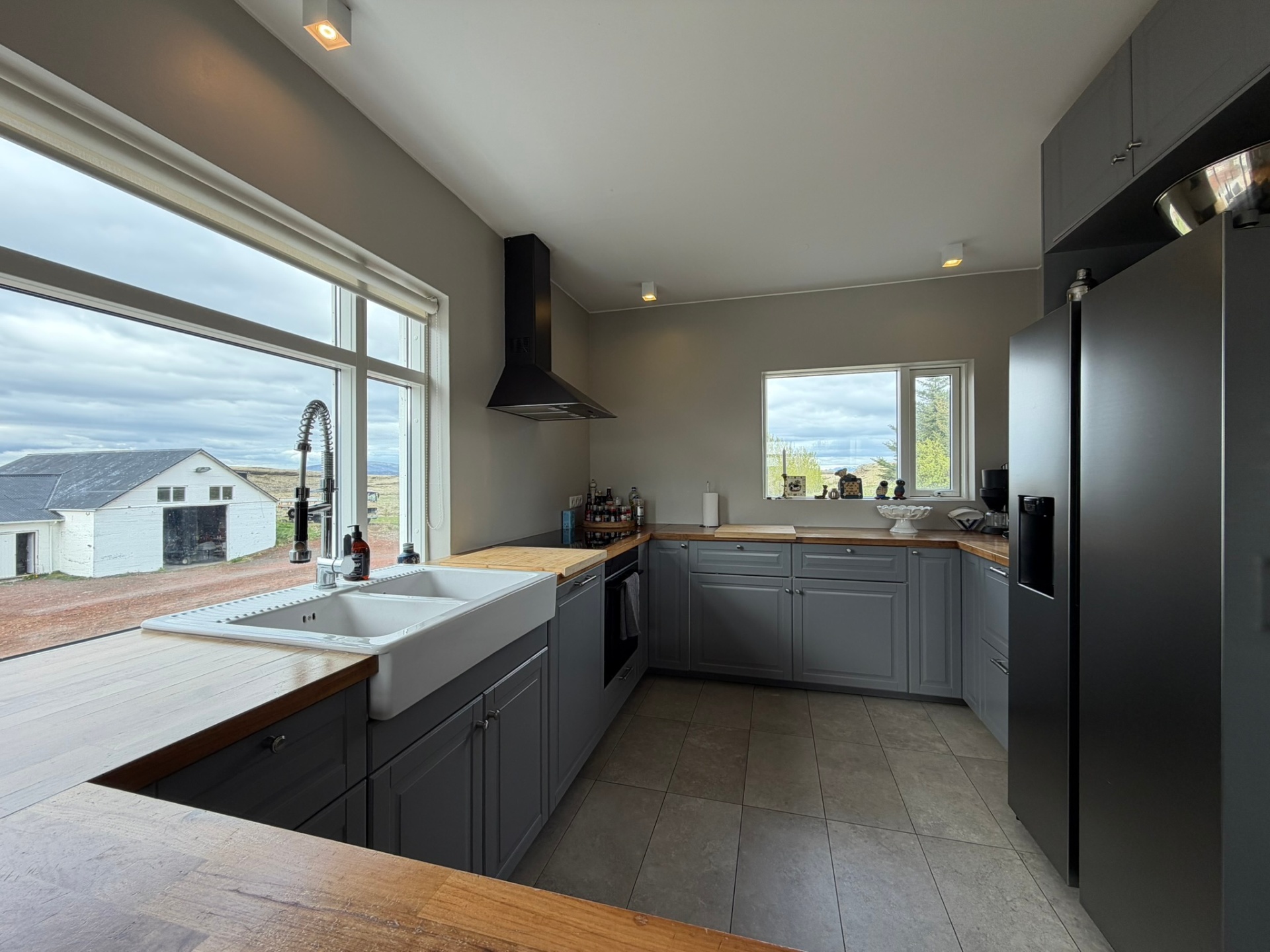 Kitchen looking out to the barn